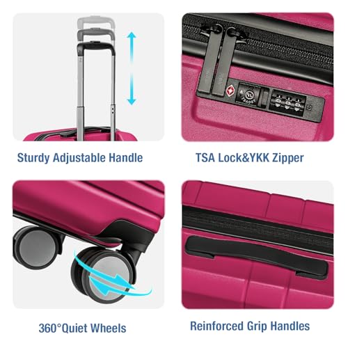 KYME Carry On Luggage 22x14x9 Airline Approved,Hardshell Carry On Suitcase with Tsa Lock,Small Suitcases with Wheels,Travel Luggage for Men Women,Expandable Carry-On 20 Inch,Magenta