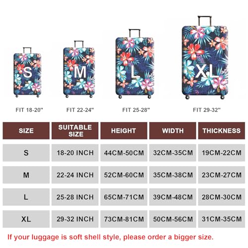 WUJIAONIAO Travel Luggage Cover Baggage Suitcase Cover Protector Skins 18-32 Inch (Flower, M (for 22-24 inch luggage))
