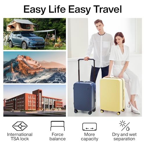 mixi Carry On Luggage Airline Approved 20'' Lightweight Luggage Wide Handle PC Hardshell Suitcases with Spinner Wheels & TSA Lock, Lark Yellow