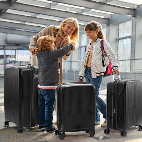 Nazhura Luggage Set, 3-Piece Hardside Suitcase Set, 20-inch Carry On, 24-inch, 28-inch Luggage (Dark Grey)