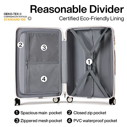 Hanke 29 Inch Luggage Suitcases with Spinner Wheels Lightweight PC Hardside Rolling Suitcase with Travel Lock, Checked-Large (Ivory White)