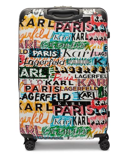 KARL LAGERFELD Paris Women's Logo Explosion Upright Hardside Suitcase, Multi, Large