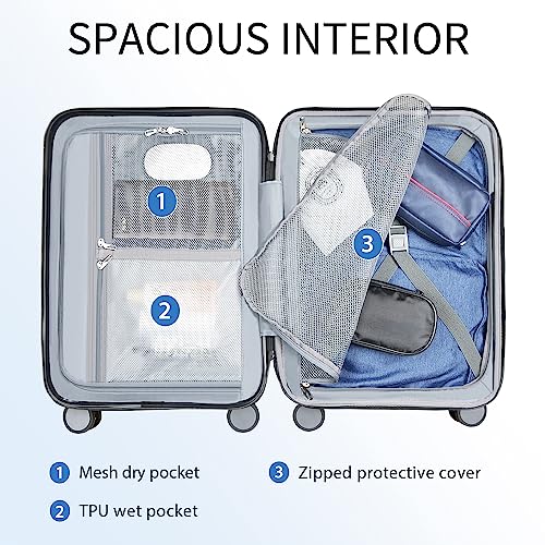 KROSER Hardside Expandable Carry On Luggage with Spinner Wheels & Built-in TSA Lock, Durable Suitcase Rolling Luggage with USB Port, Carry-On 20-Inch, Silver Grey