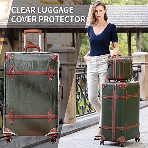 NZBZ Vintage Luggage Sets for Women, PU Leather Retro Suitcase, Vintage Trunk Luggage, Vintage Suitcase Set (Dark Green, 4-Piece-Set(14/20/24/28))