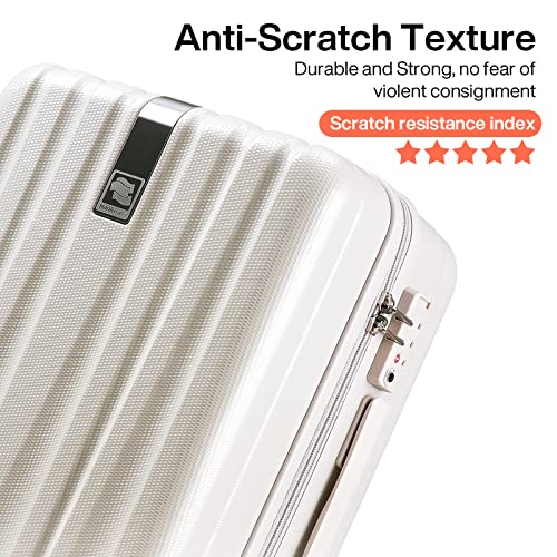 Hanke Luggage Sets 3 piece Carry On Luggage with Wheels PC Hard Shell Suitcases Lightweight Checked Tsa Luggage Extra Large Travel Suitcase Woman Men 20/24/29 Inch(Ivory White)