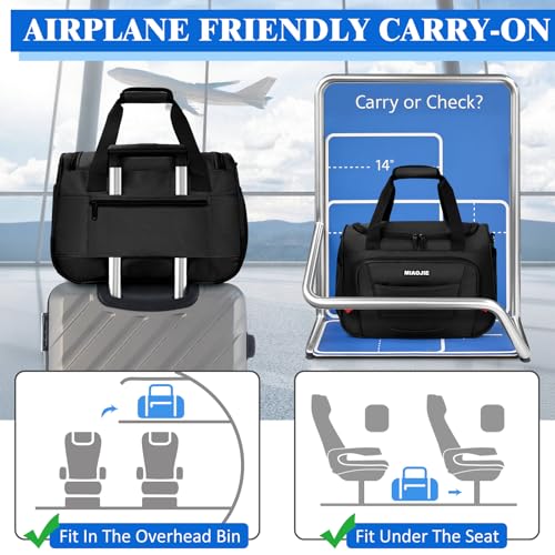MIAOJIE Underseat Carry On luggage Bag Airplanes Personal Item Bags Weekender Overnight Travel Tote Bag Shoulder Small Softside Carry on Luggage Travel Duffel Bags For Men Women -16 IN Black