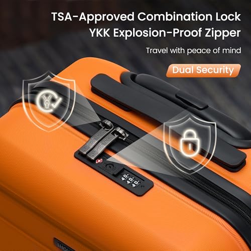 SHOWKOO Luggage Sets Expandable 100% PC Durable Suitcase Sets Double Wheels TSA Lock 4 Piece Luggage Set Orange