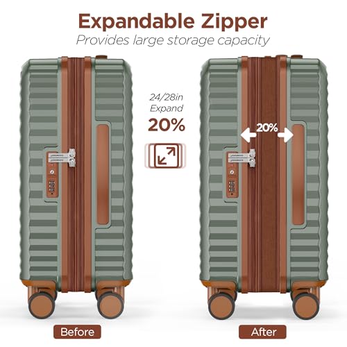 SHOWKOO Luggage Sets 3 Piece Hardside Expandable Suitcase with Double Spinner Wheels Tsa Lock Green (20in/24in/28in)