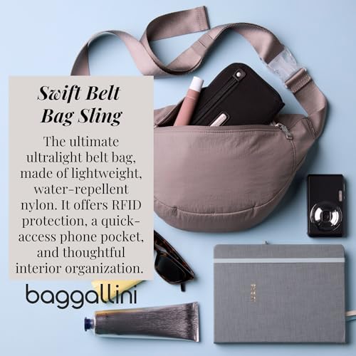 Baggallini Swift Belt Bag Sling Bag - Lightweight 12"x7" Crossbody Bag Fanny Pack Belt Bag w/RFID and Adjustable Strap