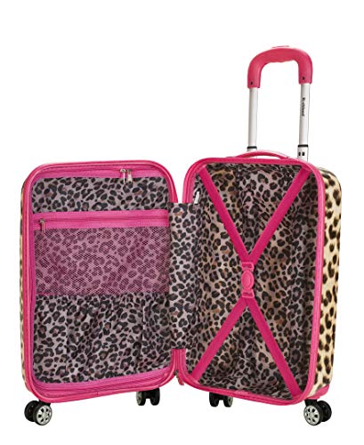 Rockland Safari Hardside Spinner Wheel Luggage, Carry-on 20", Pink Leopard