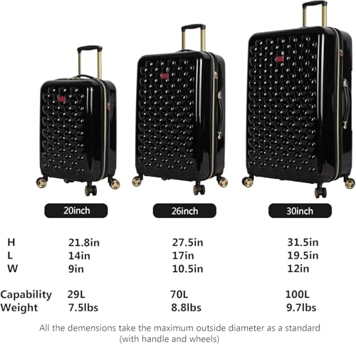 Betsey Johnson Luggage Hardside 3 Piece Set Suitcase With Spinner Wheels (20" 26" 30") (One Size, Flamingo Strut)… (Heart to Heart Black - 2)