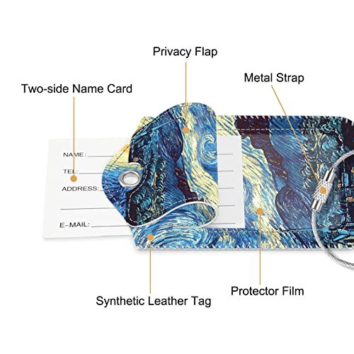 Fintie Luggage Tags, Privacy Cover ID Label with Stainless Steel Loop and Address Card for Travel Bag Suitcase - Starry Night (2 Piece)