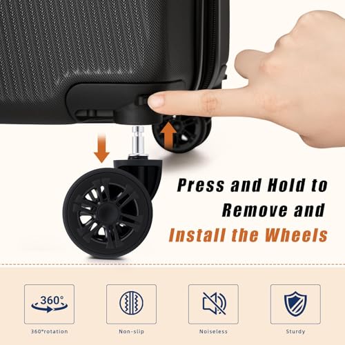 Eeeza Expandable Luggage Sets 5 Piece,Suitcases with Detachable Wheels,ABS Hard Case Luggage with TSA Lock Spinner Wheels,Carry On Luggage Set