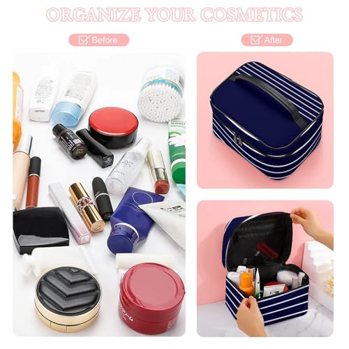 Curdesi Portable Travel Makeup Bag, Nautica Navy Blue Cosmetic Case Zipper Toiletry Bag for Women Girls