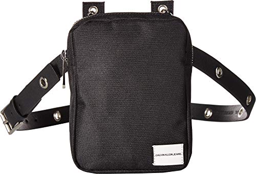 Calvin Klein Smooth Leather/Nylon Belt Bag Black/Black/White/Polished Nickel LG/XL