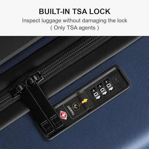 LEVEL8 Trunk Luggages, 28 Inch Luggage with Spinner Wheels, Luminous Textured Checked Large Hard Shell Lightweight with Tsa Lock, Navy