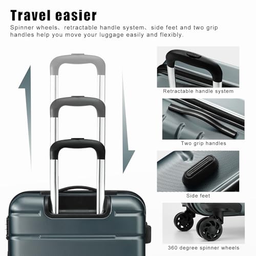 Coolife Luggage Suitcase Carry-on Spinner TSA Lock USB Port Expandable (only 28’’) Lightweight Hardside Luggage (Teal Blue, L(28in))