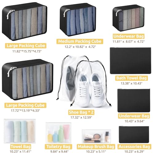 All-in-One 22 Pcs Packing Cubes for Travel Essentials –Includes Cubes,toothbrush covers，Silicone Bottle Cover,zipper bags, Matte Cosmetic Bag, Drawstring bag for Carry-On & Suitcase