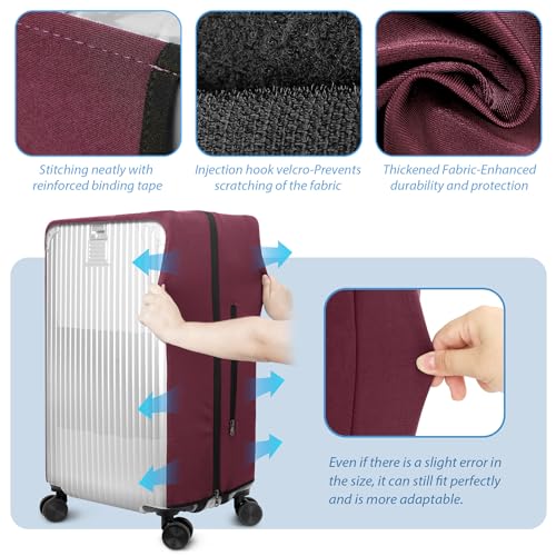 Linpr Transparent PVC Suitcase Cover, No Disassembly Required Clear Luggage Cover, Waterproof Travel Wrap Luggage Protectors (34, Red)