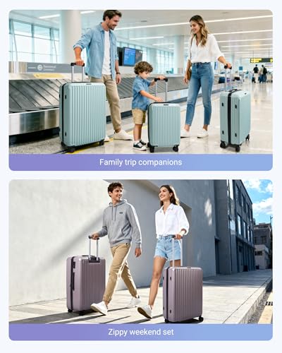 LIGHT FLIGHT Luggage Sets, Durable Hard Shell 3 Piece Set Suitcase with Spinner Wheels, Hardside Lightweight Luggage set with TSA Lock, Large Travel Luggage Set (20" 24" 28"), Horizon Cyan