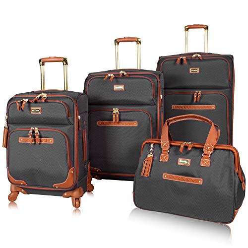 Steve Madden Designer-Gepckkollektion 4-teiliges Softside-Koffer-Set Reise-Set enthlt eine Tragetasche, 50,8 cm Handgepck, 61 cm und 71,1 cm Karierte Koffer, Black, One Size, Travel