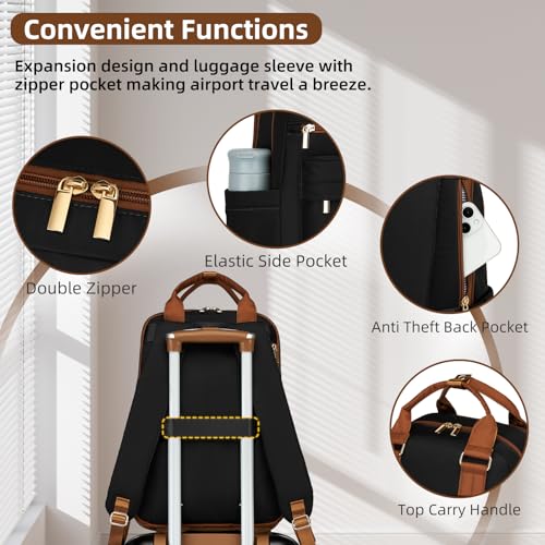 LARVENDER Luggage Sets 3 Piece Expandable Carry on Luggage 22x14x9 Airline Approved Hardshell Suitcase with Wheels TSA Lock, Lightweight Suitcase Set for Women with Travel Backpack, Black
