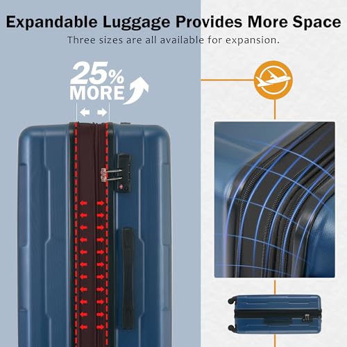 Merax Luggage Sets 4 Piece Suitcase Set, Expandable Hardside 20 IN & 24 IN Suitcase Set with Duffel Bag, Lightweight Travel Luggage with Spinner Wheels and TSA Lock(Dark Blue)