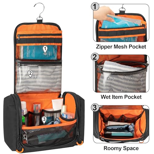 Prokva Tactical Toiletry Travel Bag for Men, Hanging Dopp Kit Hygiene Bag Shower Organizer with Hook for Toiletries and Shaving Care, Black (Empty Bag)