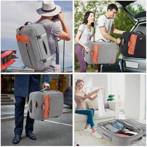 Lumesner Carry on Travel Backpacks, Extra Large 40L Flight Approved Bag for Men & Women,Expandable Suitcase Backpack With 4 Packing Cubes,Water Resistant Luggage Daypack Business Weekender Bag, Grey