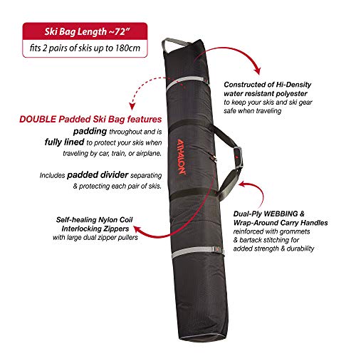 Athalon Double Padded Ski Bag (Black, 180cm)