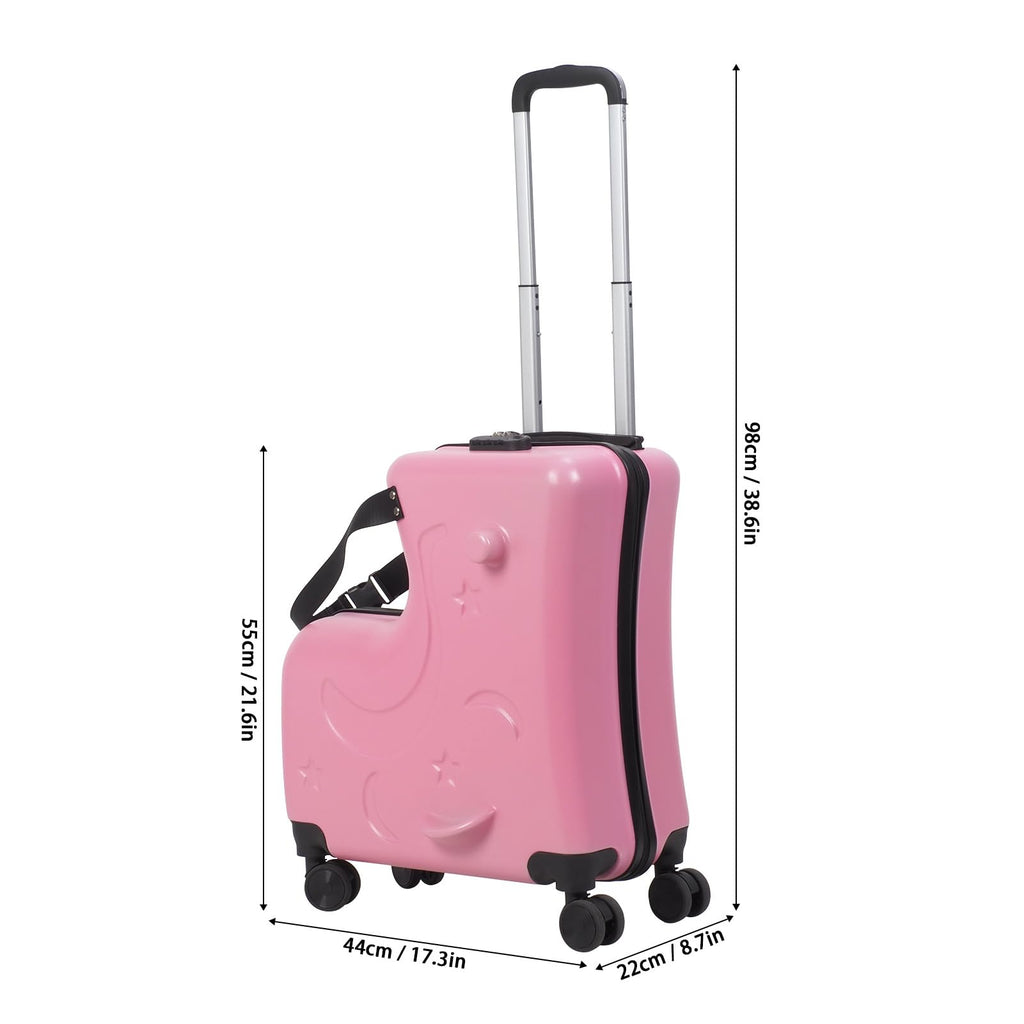 Wufuuoa 20 Inch Kids Carry-On Trolley, Pink Suitcase with Wheels Impact Resistant Rolling Children Travel Luggage with Seat and Safety Belt Small Suitcase for Unisex Boys Girls ABS+PC (Pink)