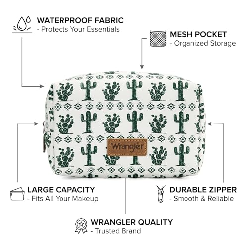 Montana West X Wrangler Travel Makeup Bag Waterproof Cosmetic Bag Portable Makeup Pouch for Women Large Toiletry Bag