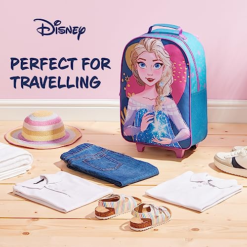 Disney Kids Rolling Luggage 16.0×11.6 in, 16‑L Carry‑On Suitcase with Wheels, Foldable Lightweight Travel Bag, Gifts for Kids (Blue Elsa)