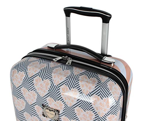 Betsey Johnson Designer 20 Inch Carry On - Expandable (ABS + PC) Hardside Luggage - Lightweight Durable Suitcase With 8-Rolling Spinner Wheels for Women (Chevron Hearts)