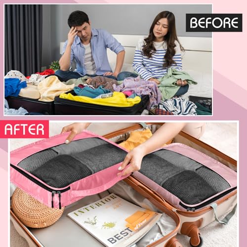 Bulyoou 5 Pcs Packing Cubes for Suitcase Large Travel Cubes Carry on Luggage Organizer Bags for Clothes Accessories(L,Pink)