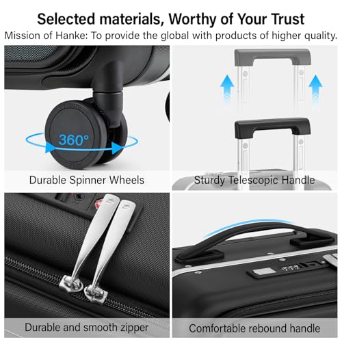 Hanke 28 Inch Checked Luggage with Cup Holder and USB Ports, Top Opening Hard Shell Suitcase with Wheels, Aluminum Frame Large Trunk Luggage with Foldable Divider & TSA Lock for Travel, Jet Black
