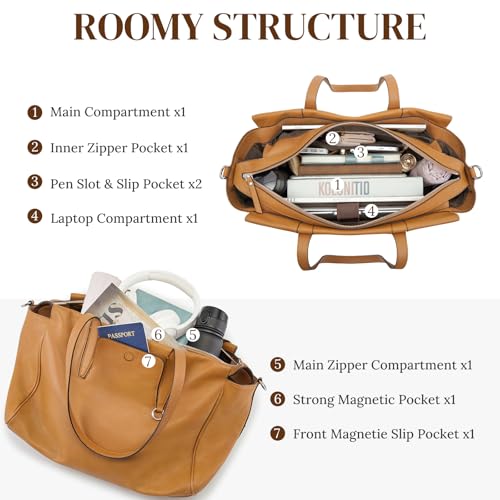S-ZONE Leather Tote Bag for Women Large Shoulder Bags Crossbody Handbag Work Purse Travel Trip