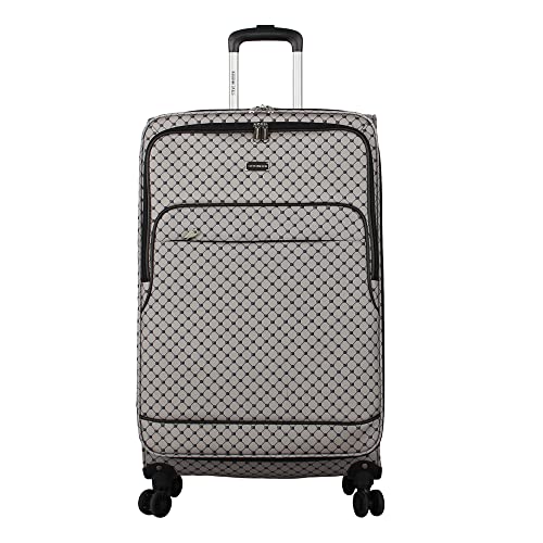 Steve Madden Designer Luggage Collection - 3 Piece Softside Expandable Lightweight Spinner Suitcase Set - Travel Set includes 20 Inch Carry on, 24 Inch & 28-Inch Checked Suitcases (Noble Black/Grey)