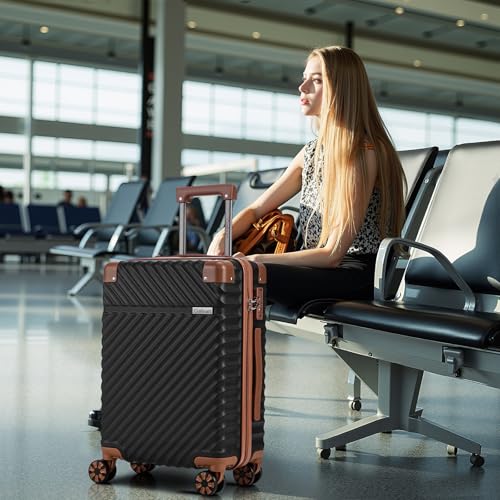 Cosbarn Luggage Sets 5 Piece with TSA Lock Spinner Wheels, Unisex Hard Case ABS Suitcase Set, Hardshell Lightweight Waterproof Travel Hardside Suitcases with Wheels for Women Men, Black