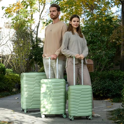 WireHot Lightweight Luggage with Spinner Wheels & YKK Zipper, 3-Piece Travel Suitcase ABS+PC Hardshell Luggage Set with TSA Lock, Light Avocado Green (20+24+28 inch)