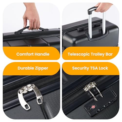 HealSmart Hardside Carry-On Luggage, Expandable Portable Hardshell Luggage with Spinner Wheels, Lightweight Suitcase TSA Lock, 20 Inch, Black