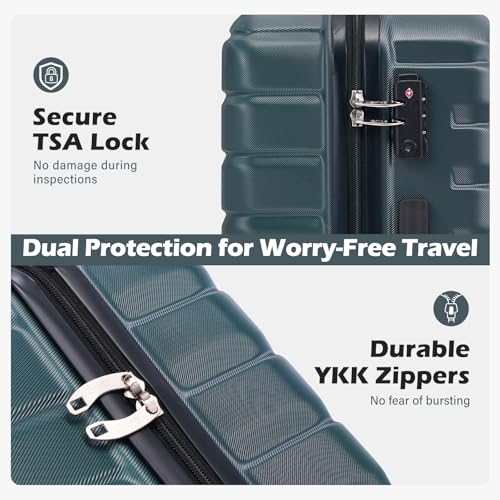 Coolife Luggage Sets, 3 Piece Hard Shell Suitcase Set with Spinner Wheels, Expandable Large Checked Luggage, Lightweight Rolling Carry On with TSA Lock Teal Blue