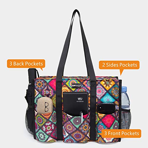 TOPDesign Utility Water Resistant Tote Bag for Women - 13 Exterior & Interior Pockets, Top Zipper Closure, Thick Bottom Support - Perfect Work Tote for Teachers, Nurses, Accountants, Professionals