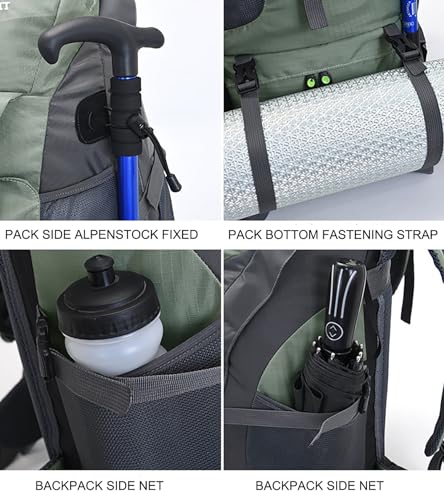 Bseash 50L Hiking Backpack, Water Resistant Lightweight Outdoor Sport Daypack Travel Bag for Camping Climbing Skiing Cycling (Army Green - With Shoe Compartment)