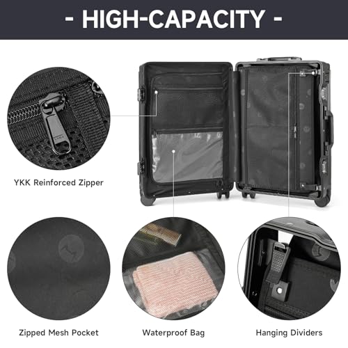 MYER Hard Shell Carry On Luggage 22x14x9 Airline Approved,20 Inch Aluminum Luggage with 100% 3-Layer PC,Carry On Suitcases with Wheels,Cup Holder and USB Port