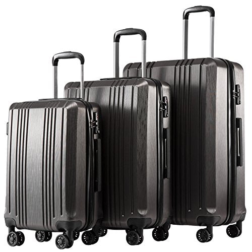 Coolife Luggage 3 Piece Set PC+ABS Hardshell Suitcases with TSA Lock, Spinner Lightweight (grey, 3 piece set)