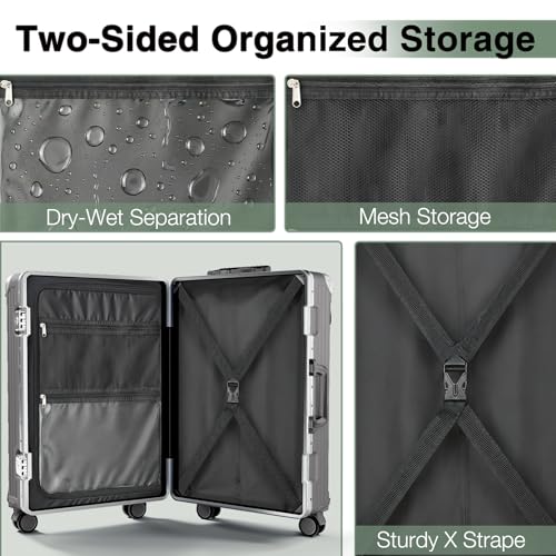 Krute No Zipper Luggage Set 2 Pieces Aluminum Frame PC Hard Shell Zipperless Suitcase Set With Wheels TSA Lock Carry On Luggage and Checked Suitcases