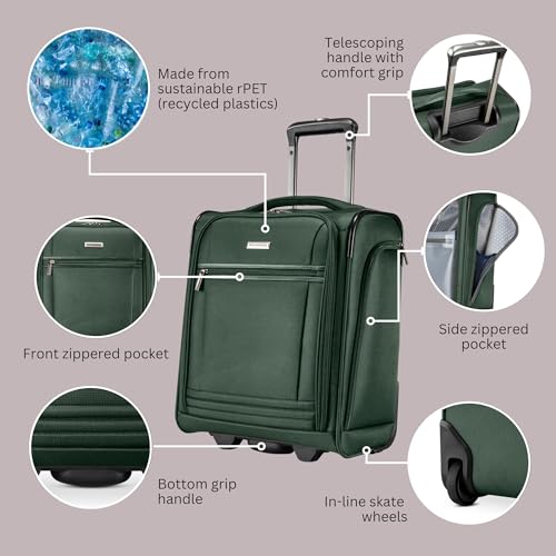 Ricardo Avalon 28L Under the Seat Carry On Luggage Sustainable Travel Bag, Compact Suitcase with Wheels, Travel Essentials for Short Trips, Fits Under Seat, 16-inch (Juniper Green, Small)