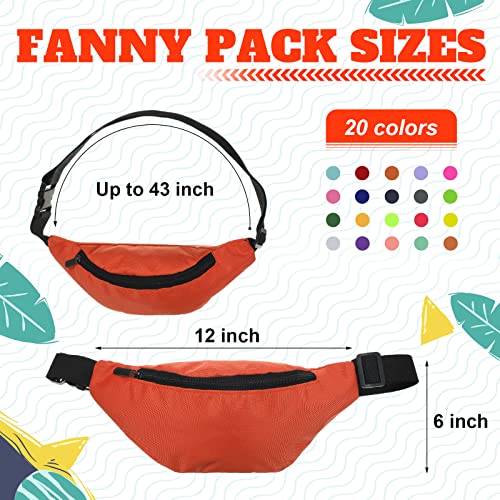 Saintrygo 20 Pcs Neon Fanny Pack Bulk, 90s 80s Fanny Pack Adjustable Waist Bags, Vintage Bag, Oxford Cloth for Workout Traveling Running Bachelor Party Favors Women Men(Classic Color)