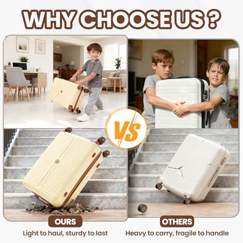 Hoteel Luggage Set 6 Piece, 4-Year Warranty, PC+ABS Suitcases with Wheels Hard Shell Suitcase with TSA Lock, Including Waterproof Luggage Bag, Travel Maletas for Men and Women, Beige(16/20/24/28Inch)